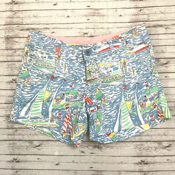 Lilly Pulitzer CALLAHAN Shorts GET NAUTI BLUE Nautical Sailboats Boats Size 0 - Picture 1 of 8